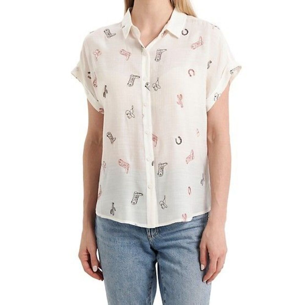 Vintage Threads Women's Short Sleeve Western Camp Shirt Size L